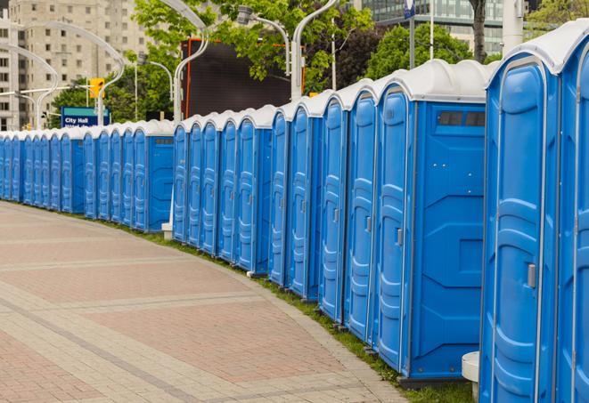 Seasonal porta potty units set up at a Cypress, California venue